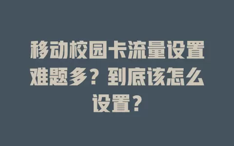 移动校园卡流量设置难题多？到底该怎么设置？