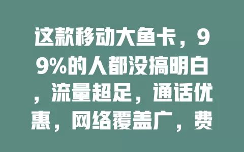 这款移动大鱼卡，99%的人都没搞明白，流量超足，通话优惠，网络覆盖广，费用超划算，还有使用小窍门，你确定不了解一下？