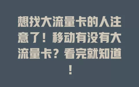想找大流量卡的人注意了！移动有没有大流量卡？看完就知道！