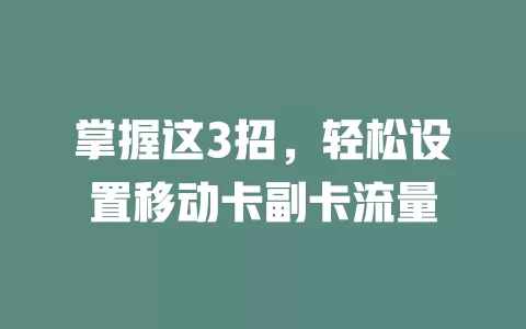 掌握这3招，轻松设置移动卡副卡流量