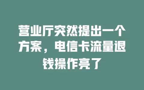 营业厅突然提出一个方案，电信卡流量退钱操作亮了