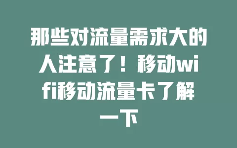 那些对流量需求大的人注意了！移动wifi移动流量卡了解一下