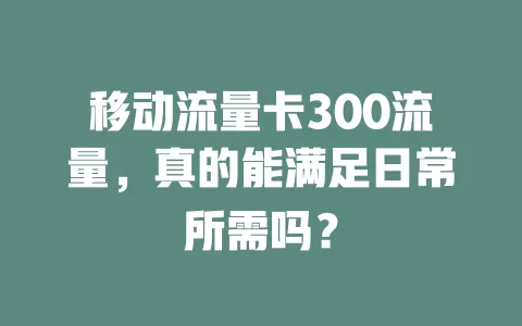 移动流量卡300流量，真的能满足日常所需吗？