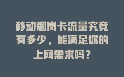 移动烟岚卡流量究竟有多少，能满足你的上网需求吗？