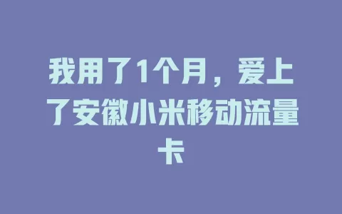 我用了1个月，爱上了安徽小米移动流量卡