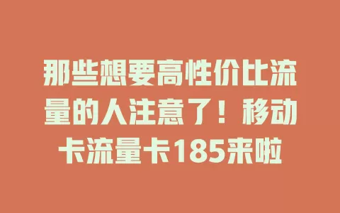 那些想要高性价比流量的人注意了！移动卡流量卡185来啦