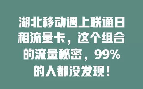 湖北移动遇上联通日租流量卡，这个组合的流量秘密，99%的人都没发现！