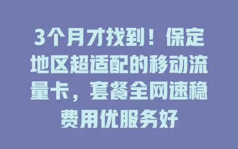 3个月才找到！保定地区超适配的移动流量卡，套餐全网速稳费用优服务好