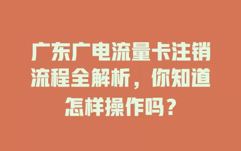 广东广电流量卡注销流程全解析，你知道怎样操作吗？