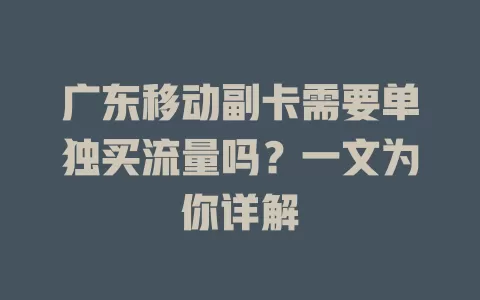 广东移动副卡需要单独买流量吗？一文为你详解