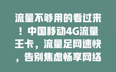 流量不够用的看过来！中国移动4G流量王卡，流量足网速快，告别焦虑畅享网络