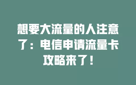 想要大流量的人注意了：电信申请流量卡攻略来了！