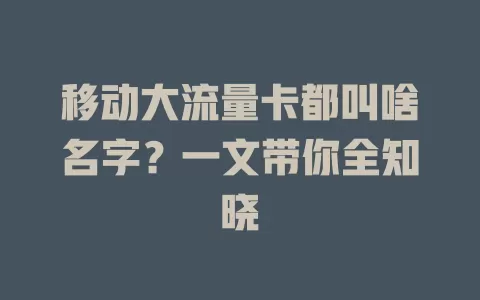 移动大流量卡都叫啥名字？一文带你全知晓