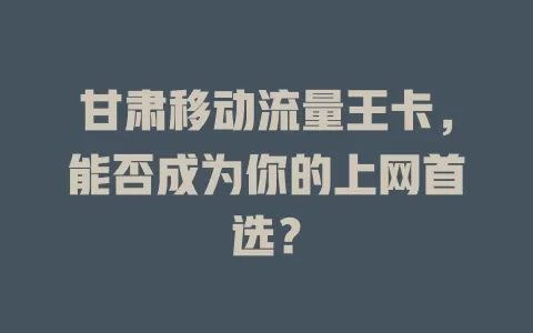 甘肃移动流量王卡，能否成为你的上网首选？