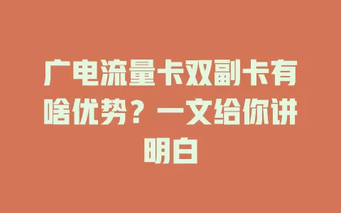 广电流量卡双副卡有啥优势？一文给你讲明白