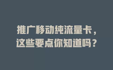 推广移动纯流量卡，这些要点你知道吗？