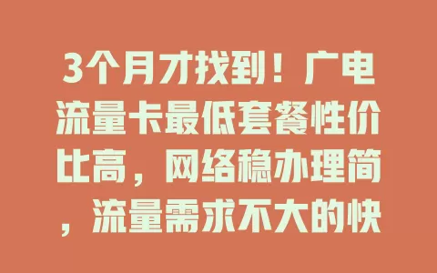 3个月才找到！广电流量卡最低套餐性价比高，网络稳办理简，流量需求不大的快来瞧
