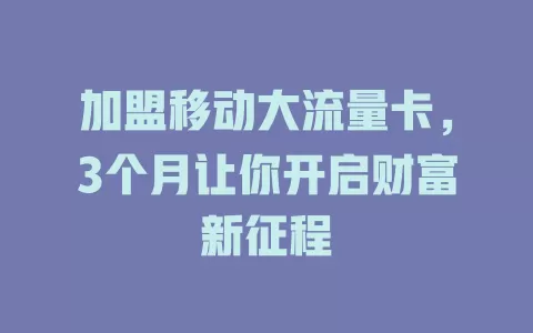 加盟移动大流量卡，3个月让你开启财富新征程