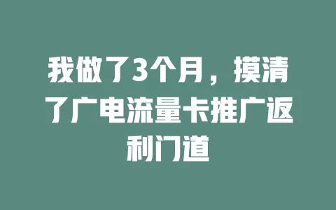 我做了3个月，摸清了广电流量卡推广返利门道