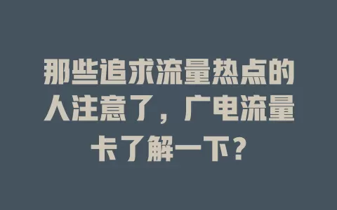 那些追求流量热点的人注意了，广电流量卡了解一下？