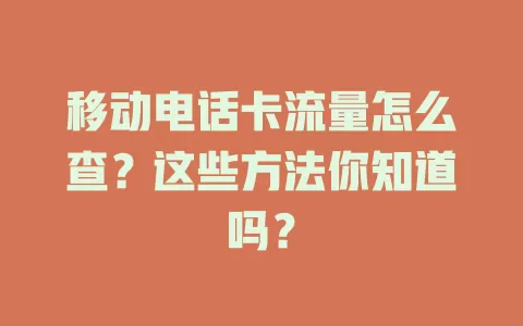 移动电话卡流量怎么查？这些方法你知道吗？
