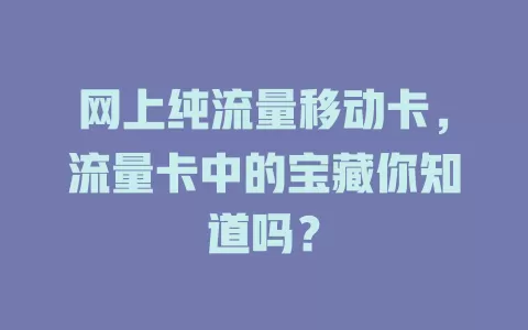网上纯流量移动卡，流量卡中的宝藏你知道吗？