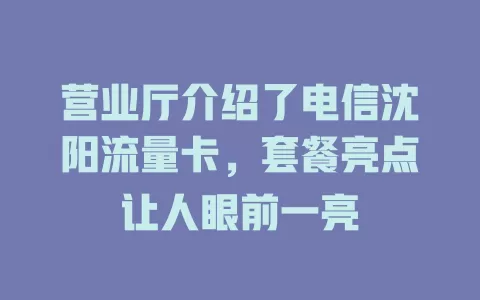 营业厅介绍了电信沈阳流量卡，套餐亮点让人眼前一亮