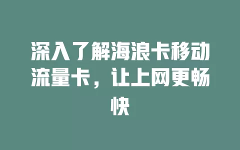 深入了解海浪卡移动流量卡，让上网更畅快