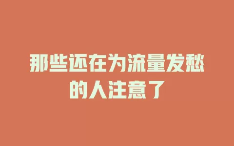 那些还在为流量发愁的人注意了