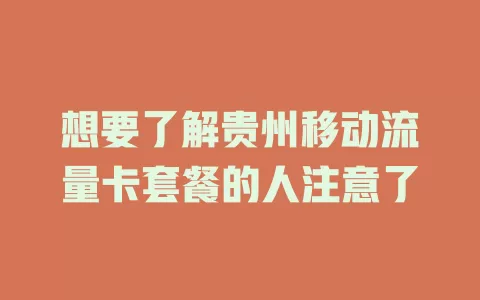 想要了解贵州移动流量卡套餐的人注意了