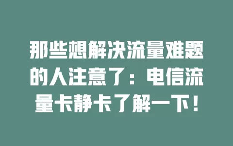 那些想解决流量难题的人注意了：电信流量卡静卡了解一下！