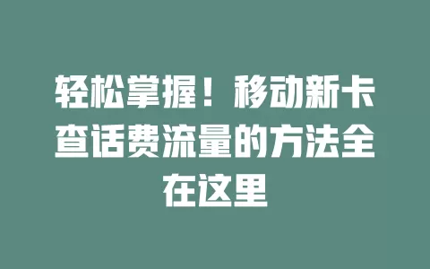 轻松掌握！移动新卡查话费流量的方法全在这里