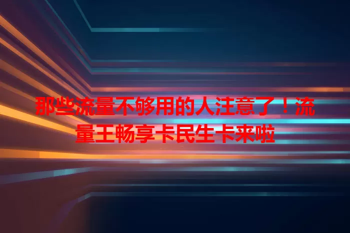 那些流量不够用的人注意了！流量王畅享卡民生卡来啦