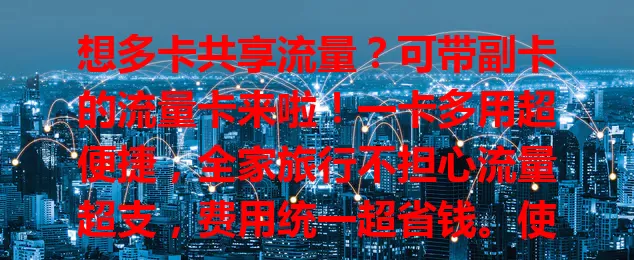 想多卡共享流量？可带副卡的流量卡来啦！一卡多用超便捷，全家旅行不担心流量超支，费用统一超省钱。使用灵活，办理简便，降成本又能简化流量管理，是优质之选！