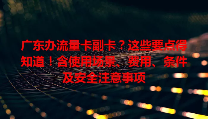 广东办流量卡副卡？这些要点得知道！含使用场景、费用、条件及安全注意事项