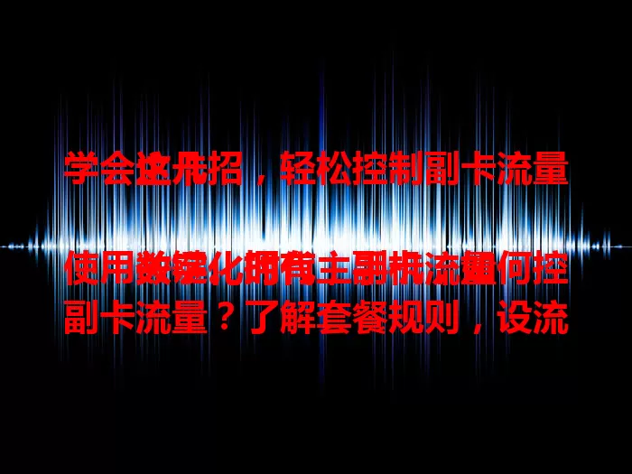 学会这几招，轻松控制副卡流量主卡

数字化时代，手机流量使用关键。拥有主副卡，如何控副卡流量？了解套餐规则，设流量提醒，合理分配用途，监控使用情况，多管齐下，避免费用超支，让流量使用更高效！