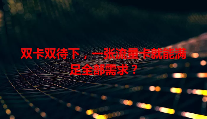 双卡双待下，一张流量卡就能满足全部需求？