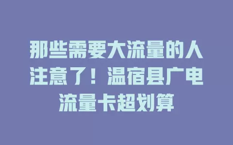 那些需要大流量的人注意了！温宿县广电流量卡超划算
