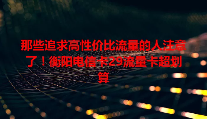 那些追求高性价比流量的人注意了！衡阳电信卡29流量卡超划算