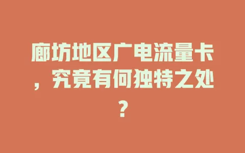 廊坊地区广电流量卡，究竟有何独特之处？
