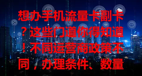 想办手机流量卡副卡？这些门道你得知道！不同运营商政策不同，办理条件、数量有限制，使用范围、付费等也有别。办前了解政策，按需选，才能尽享副卡便利！