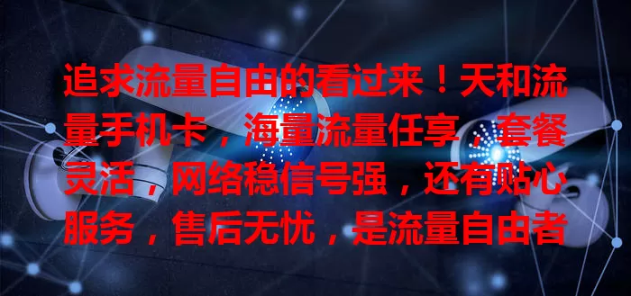 追求流量自由的看过来！天和流量手机卡，海量流量任享，套餐灵活，网络稳信号强，还有贴心服务，售后无忧，是流量自由者的理想之选