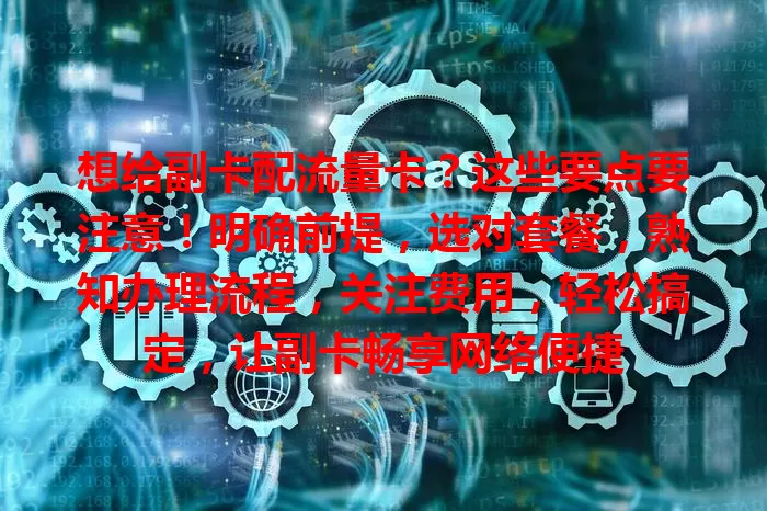 想给副卡配流量卡？这些要点要注意！明确前提，选对套餐，熟知办理流程，关注费用，轻松搞定，让副卡畅享网络便捷