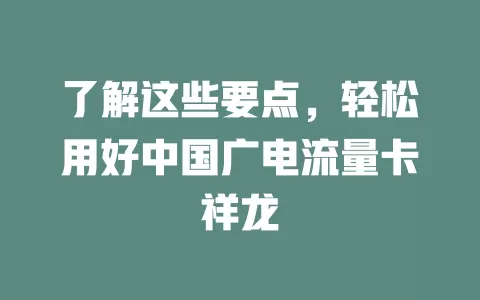 了解这些要点，轻松用好中国广电流量卡祥龙