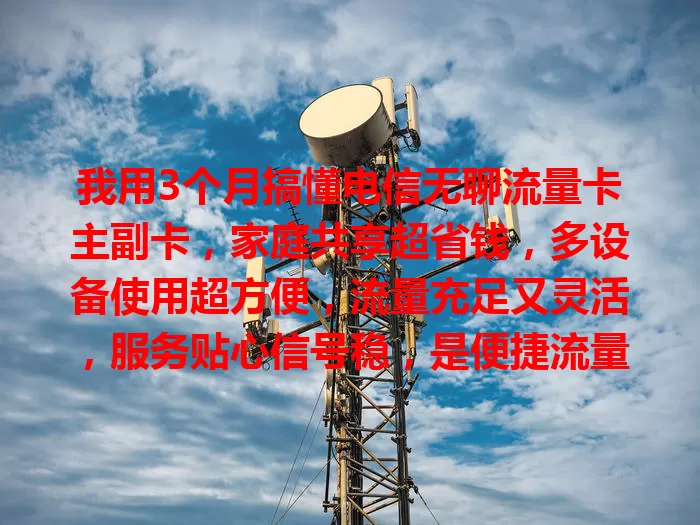 我用3个月搞懂电信无聊流量卡主副卡，家庭共享超省钱，多设备使用超方便，流量充足又灵活，服务贴心信号稳，是便捷流量解决方案！