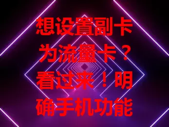 想设置副卡为流量卡？看过来！明确手机功能，在设置里找相关选项，按步骤操作，注意副卡激活、流量额度等细节，不同运营商规定不同，咨询客服，轻松搞定，灵活管理流量。