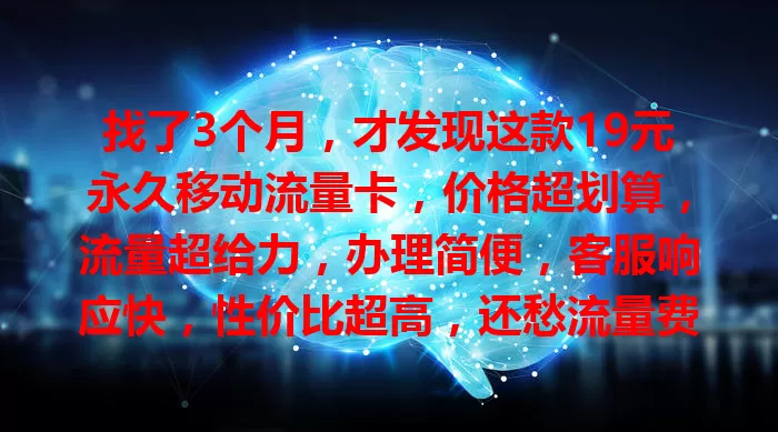 找了3个月，才发现这款19元永久移动流量卡，价格超划算，流量超给力，办理简便，客服响应快，性价比超高，还愁流量费高的快来试试！