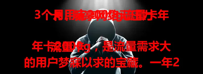 3个月用完2000g流量卡年卡，畅享网络无压力

流量卡年卡2000g，是流量需求大的用户梦寐以求的宝藏。一年2000g流量，追剧、刷短视频、开黑都不愁。有了它，能尽情畅游网络世界，满足各种上网需求，享受精彩便捷生活。