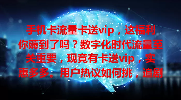 手机卡流量卡送vip，这福利你薅到了吗？数字化时代流量至关重要，现竟有卡送vip，实惠多多。用户热议如何挑，追剧选赠视频vip卡，爱音乐挑送音乐vip卡，流量稳定费用合理也得兼顾，快留意！