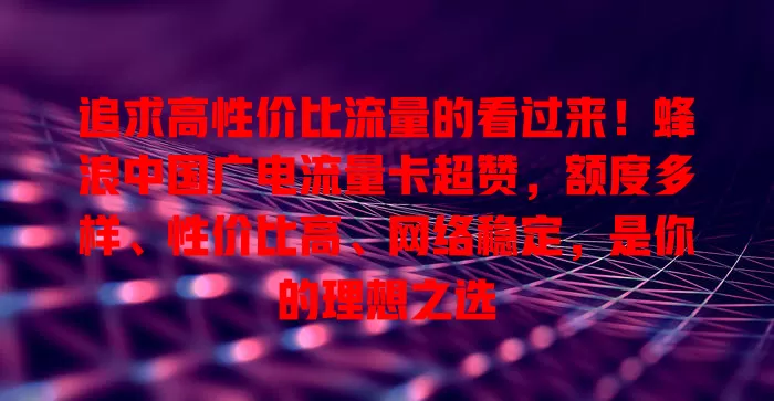 追求高性价比流量的看过来！蜂浪中国广电流量卡超赞，额度多样、性价比高、网络稳定，是你的理想之选